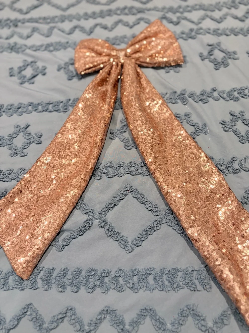 Rose Gold Sequin Oversized Statement Bow 25” Long
